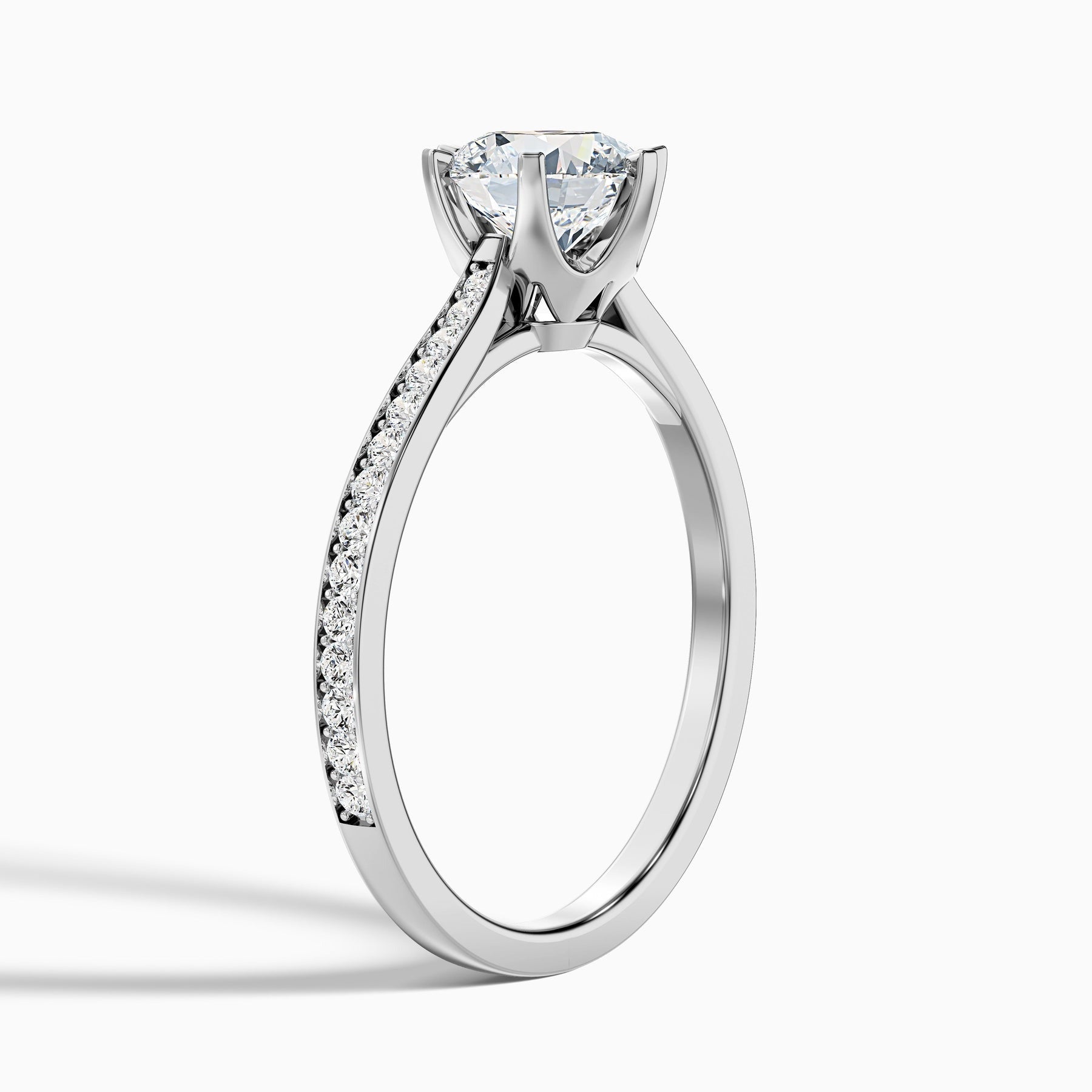 Comet 1 Carat Round Side Stone Pave Lab Grown Engagement Ring in 10k White Gold